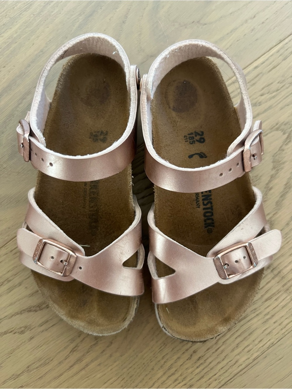 Birkenstock Kids Metallic Rose Gold Double-Buckle Sandals